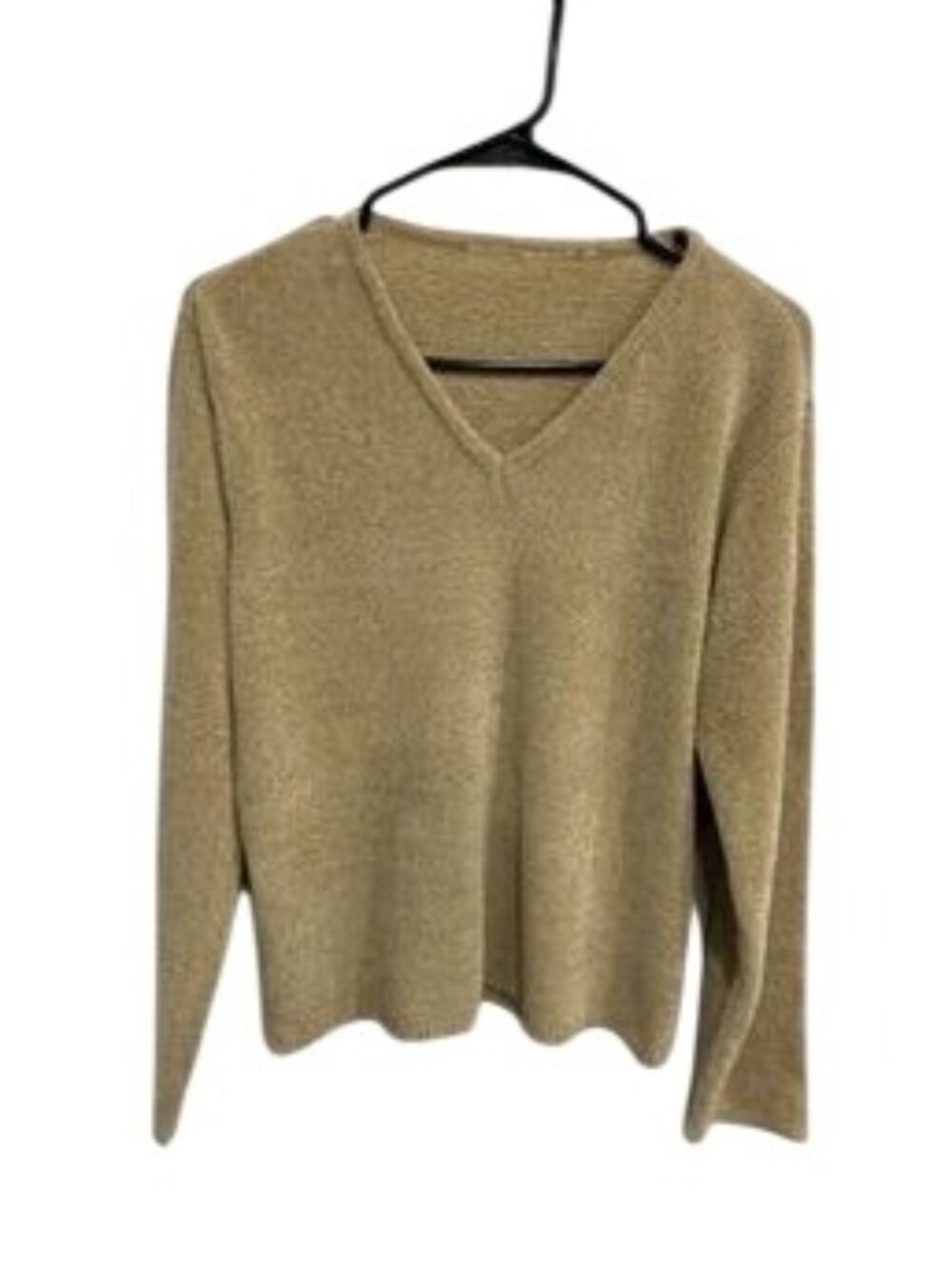 Womens Beige Soft Knit V-Neck Long Sleeve Sweater Clean Girl Minimalist